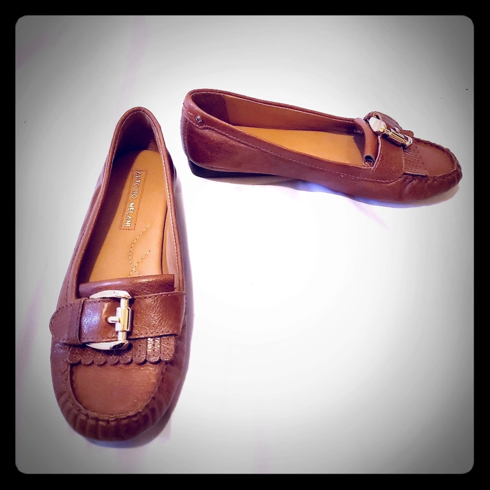 Antonio Melani brown leather driving shoes women 8